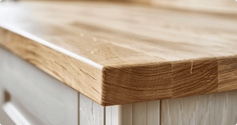 Wood table edge, close up